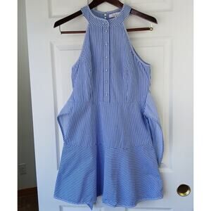 Parker Lauralie Combo Dress size 4 blue stripes halter fit & flare cotton lined